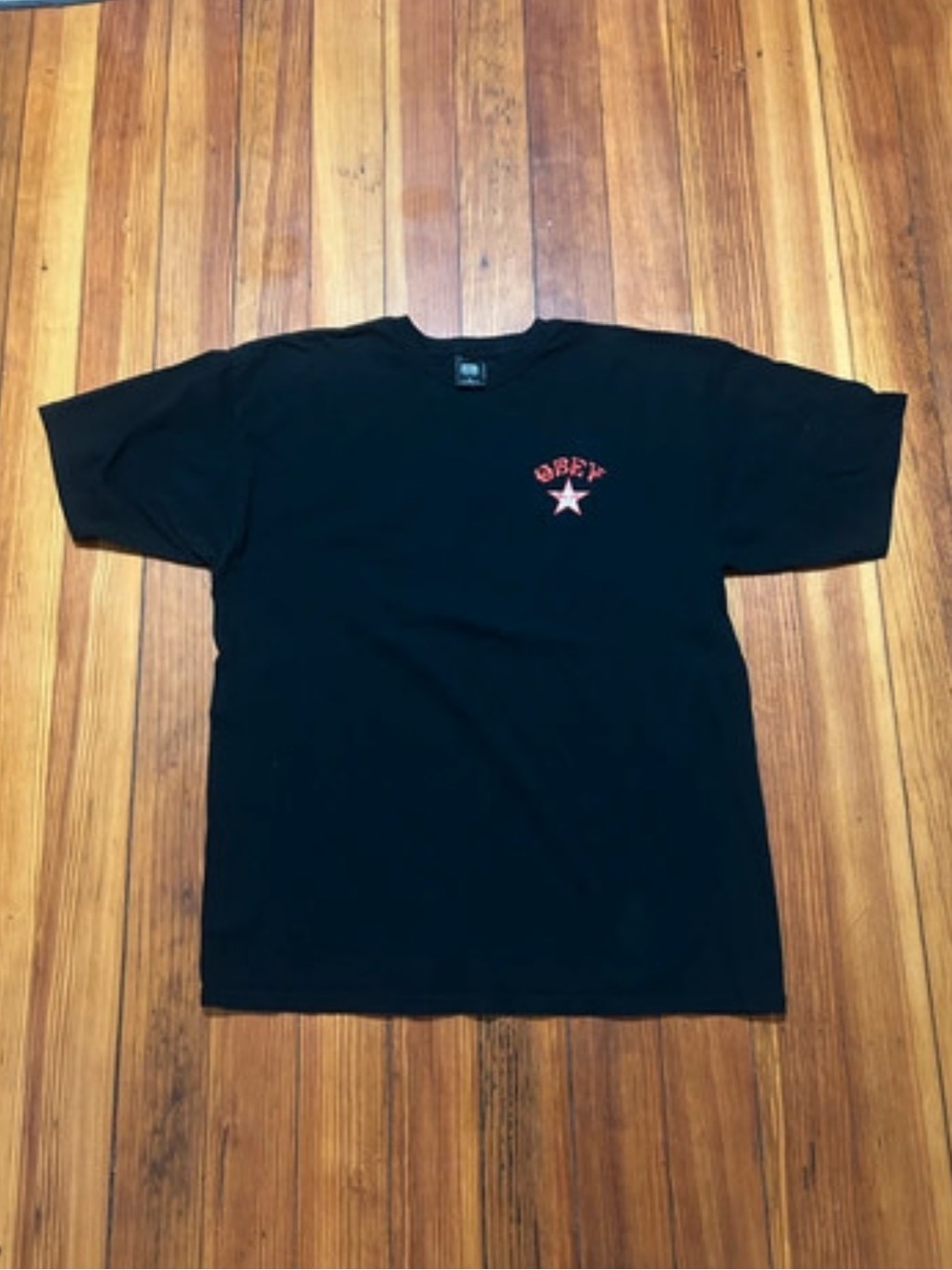 Obey Black Short Sleeve Tee with Red Star Chest Logo